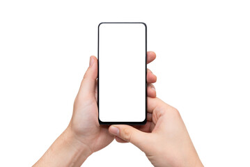 Device mockup, mobile in hands, blank screen