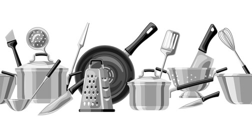 Seamless pattern with kitchen utensils.