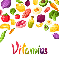 Vitamin food sources illustration.
