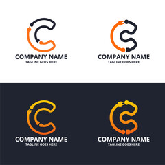 Set Electric c initial letter Logo Icon Template. Illustration vector graphic. Design concept Electrical plug  With letter symbol. Perfect for corporate, more technology brand identity