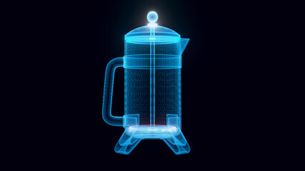 3d rendered illustration of French Press machine 3d hologram. High quality 3d illustration