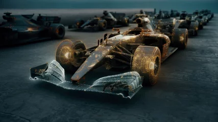 Foto op Canvas 3D-gerenderde afbeelding van Formule 1 Racing Bolids. 3D-illustratie van hoge kwaliteit © 2rogan