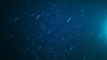 Digital network technology futuristic theme illustration concept. Abstract grid perspective graphic background.