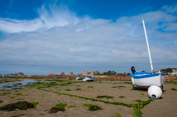Obraz premium Bateaux en marée basse en Bretagne - France.
