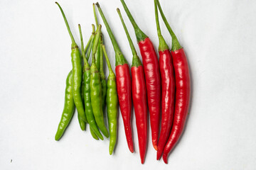 Red and green chili pepper isolated on white background