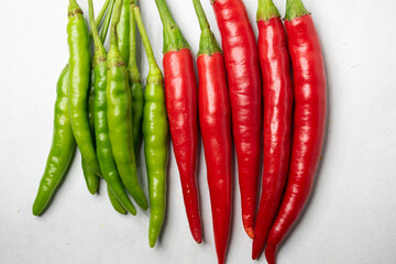 Red and green chili pepper isolated on white background