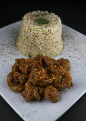 Honey butter chicken with garlic rice 