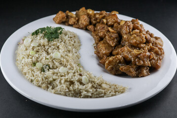 Honey butter chicken with garlic rice 