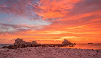Beautiful, colourful ,autumn sunrise over Picnic Rocks. Mount William National Park. Part of the...