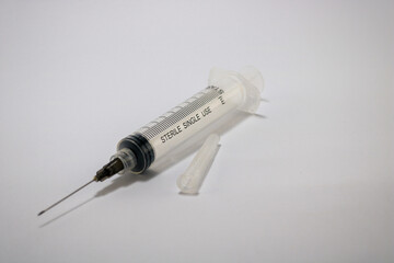 Disposable injection on white background