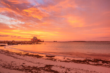 Beautiful, colourful ,autumn sunrise over Picnic Rocks. Mount William National Park. Part of the...