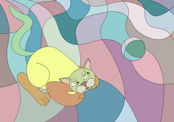 anti stress coloring page with cat for kids