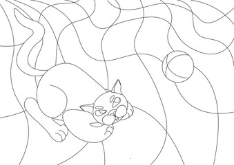 anti stress coloring page with cat for kids