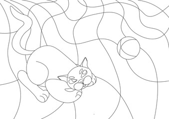 anti stress coloring page with cat for kids