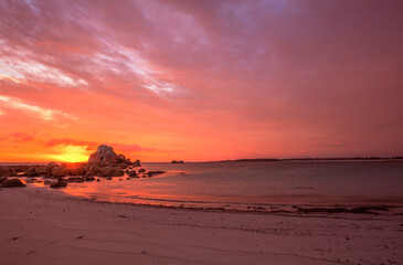 Beautiful, colourful ,autumn sunrise over Picnic Rocks. Mount William National Park. Part of the Bay of Fires Conservation Area. North Eastern Tasmania, Australia.