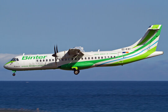 Binter Canarias ATR72 Airplane Landing On A Sunny Destination