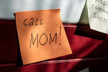 call my mom, Message text on the adhesive sticker. love, care and family