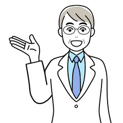 A senior doctor in white coat explaining something