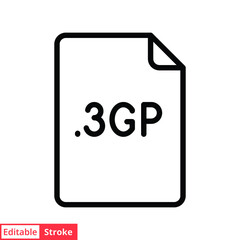 3GP file format line icon. Linear style sign for mobile concept and web design. Simple outline symbol. Vector illustration isolated on white background. Editable stroke EPS 10.