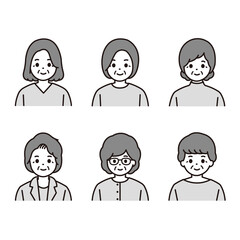 シニア 女性 アイコン モノクロ イラスト