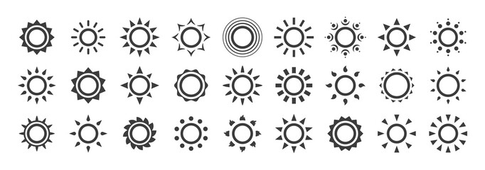 Vektor Sonnen Symbol Set in schwarz