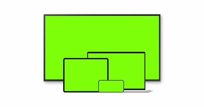 Animated Mockups: TV, Laptop, Tablet Computer, Phone With Green Screens