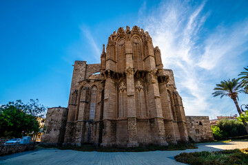 Lala Mustafa Pasa Mosque or Saint Nicholas Cathedral view in Gazimagusa Town of Northern Cyprus