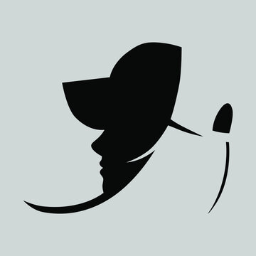 Fashion Girl Wearing A Baseball Cap Portrait Symbol On Gray Backdrop. Design Element