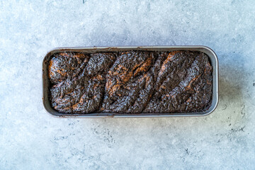 Sweet Homemade Chocolate Babka Bread Cake. Cozonac Swirl Sourdough Brioche.