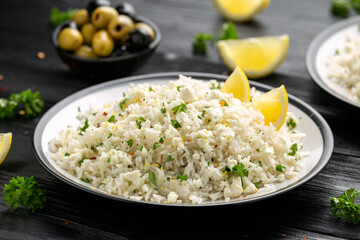 Greek Feta cheese Rice with lemon zest and herbs