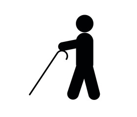 Blind man with cane  vector icon.  Editable stroke. Linear symbol for use on web design and mobile apps, logo. Symbol illustration. Pixel vector graphics - Vector