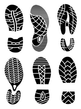 Footprint icons isolated on white background. art. Collection of a imprint soles shoes. Footprint sport shoes big illustration set