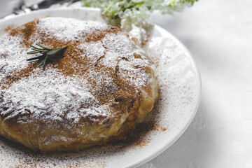 Homemade traditional moroccan pastilla or chicken bastilla