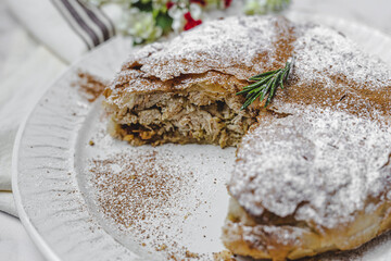 Homemade traditional moroccan pastilla or chicken bastilla