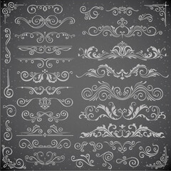 Dark set of Swirl Elements for Frame Design. Calligraphic page decoration, Labels, banners, antique and baroque Frames floral ornaments. Wedding