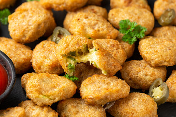 Crispy Jalapeno Popper with creamy cheese battered party food bites