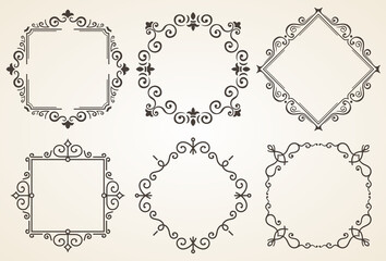 Set of decorative frames illustration. Elegant luxury vintage calligraphy frame. Template for greeting card, invitation