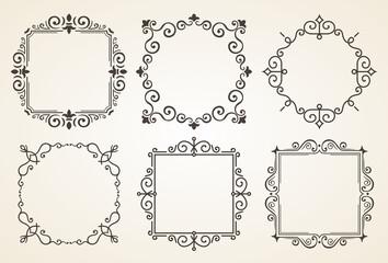 Set of Victorian Vintage Decorations Elements and Frames. Flourishes Calligraphic Ornaments. Retro Frame Collection for Invitations, Posters, Placards, Logos