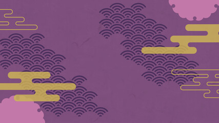 紫色の和柄背景フレーム【青海波】