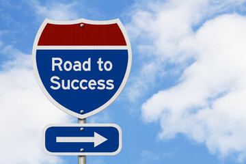 Road to success on red, white and blue USA highway sign
