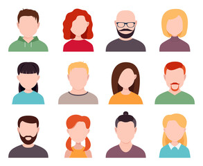 male and female avatars without a face. vector flat illustration.