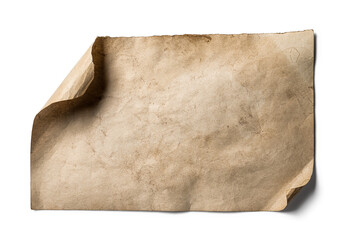 Old sheet of paper with curled edges isolated on white