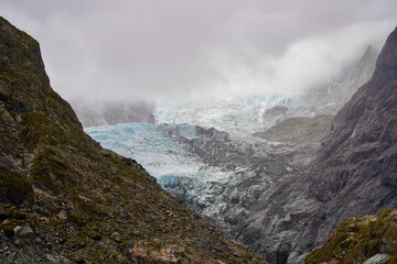 glacier in fog
