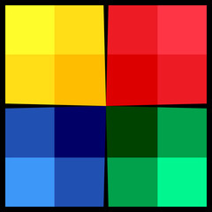 Red, Green, Blue and Yellow colors squares.