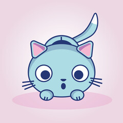 Surprised cute kitten. Vector illustration of a kitten in blue pink colors.