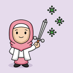 Cute Muslim female doctor fighting covid-19