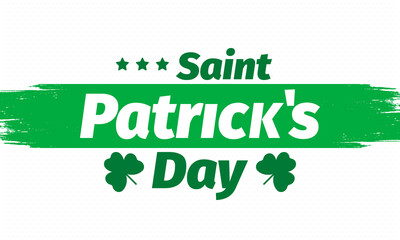 Happy Saint Patricks Day. Traditional irish holiday. Celebrate annual in March 17. Clover and shamrock leaves. Green and orange party design. Ireland color. Poster, card, banner and background. Vector