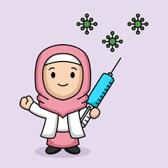 Cute Muslim female doctor fighting covid-19