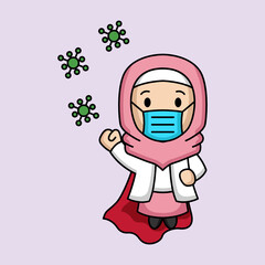 Cute Muslim female doctor fighting covid-19