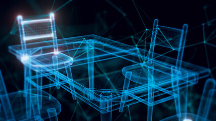 3d rendered illustration of Dining Table and Chair hologram Close up. High quality 3d illustration